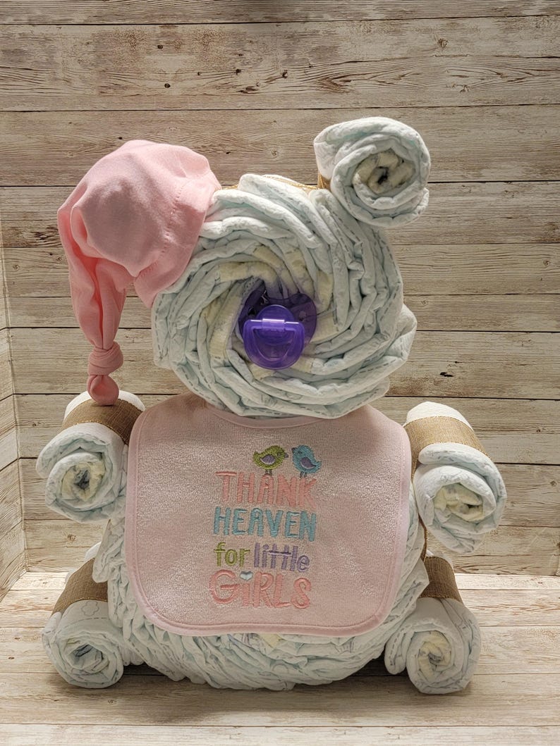 Teddy Bear Diaper Cake — Personalized Baby Shower Centerpiece, New Baby ...