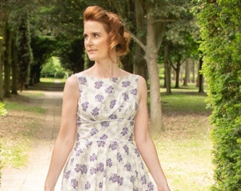 Evana vintage floral swing dress Ready-to-wear mother of bride linen dress- Party wear