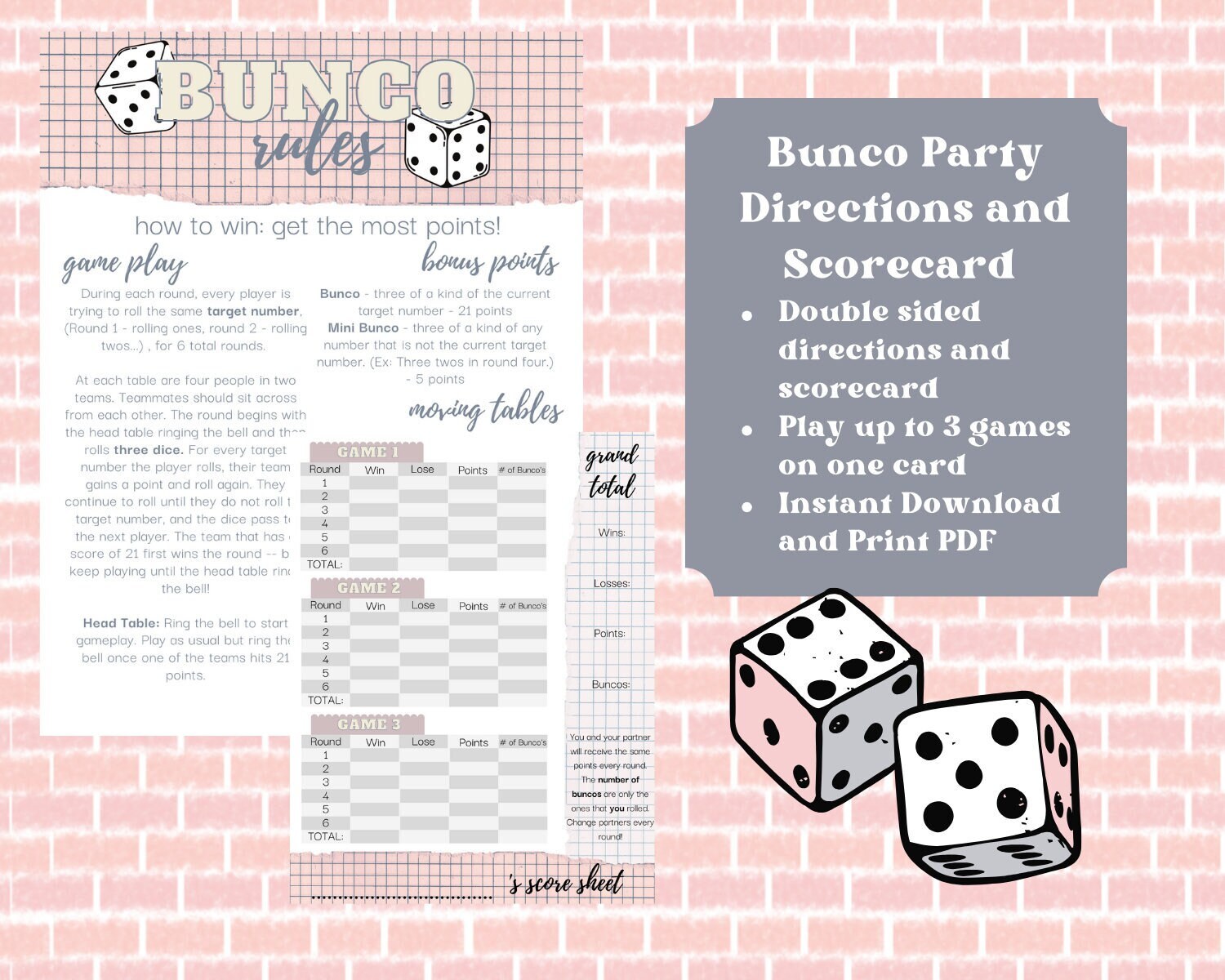 Bunco Directions and Scorecard — Bunco Party, Party Games, Printable
