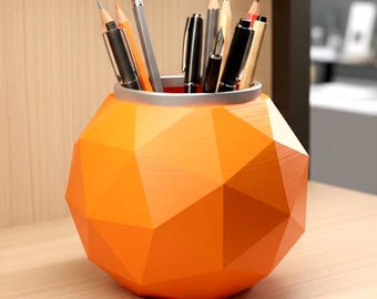 Geodetische koepel Geometrische geodetische container STL | 3D-geprinte pennenhouder | Moderne gefacetteerde bureauopberger | Parametrisch ontwerp | Digitaal bestand