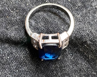 Vintage lab sapphire sterling ring