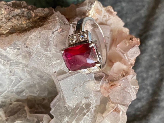 Vintage lab ruby sterling silver ring - image 2
