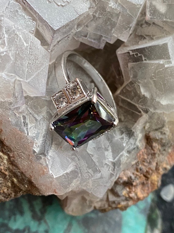 Mystic topaz on sterling silver ring
