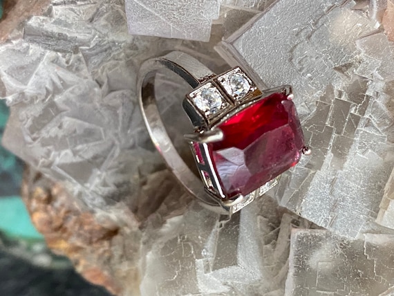 Vintage lab ruby sterling silver ring - image 1