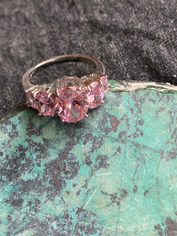 Vintage lab pink topaz on sterling silver ring