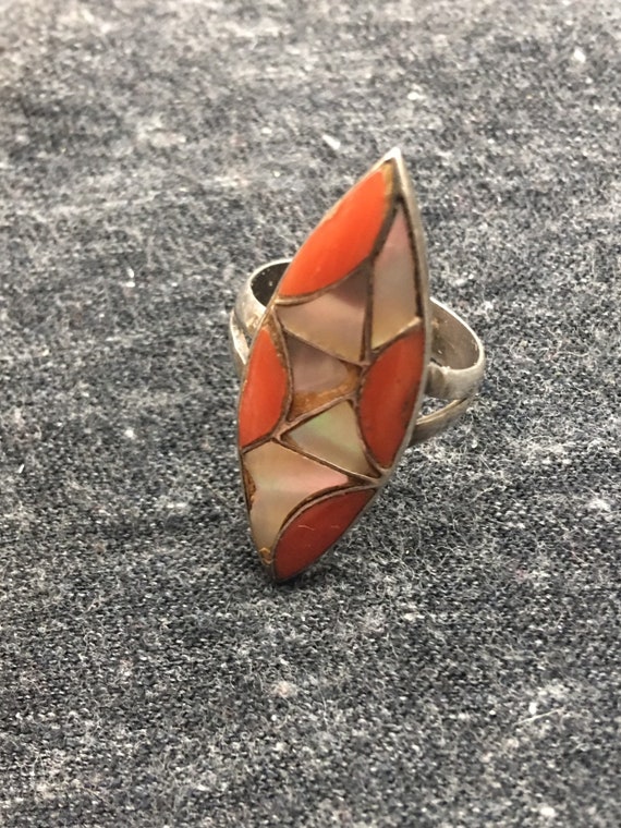 Zuni classic sterling coral mop ring