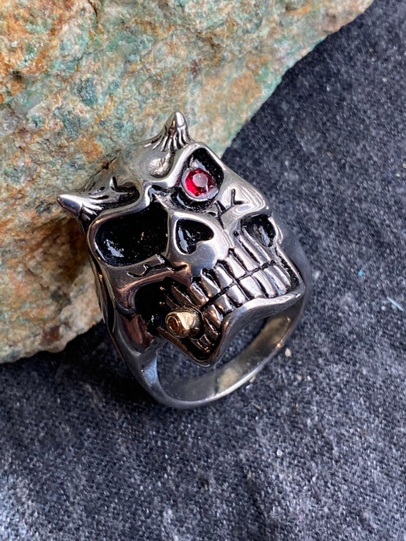 Vintage Goth biker demon ring