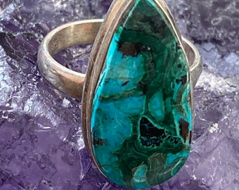 Vintage chrysocolla and turquoise sterling silver ring