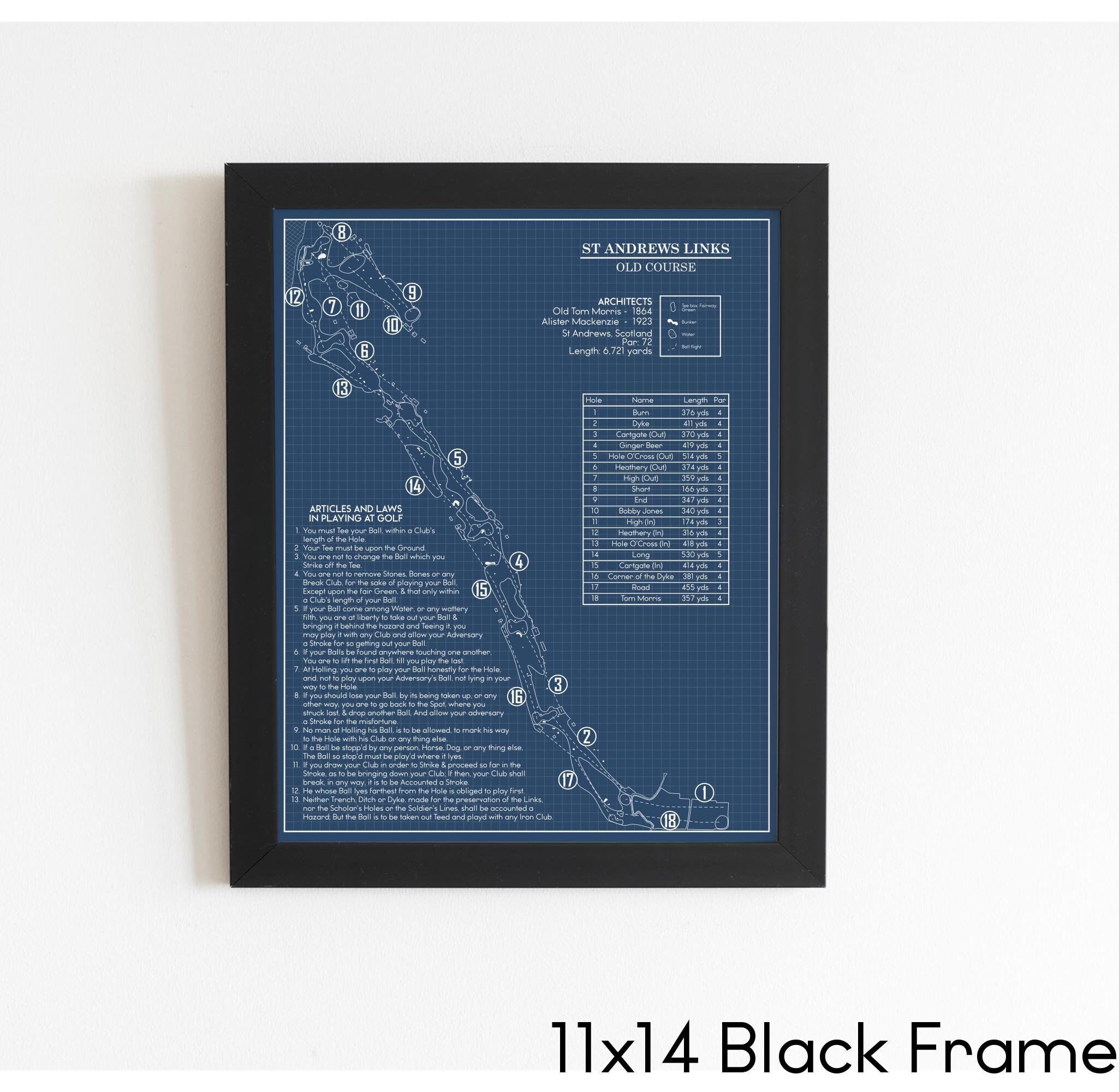 The Old Course With the Original 13 Rules of Golf Blueprint (print