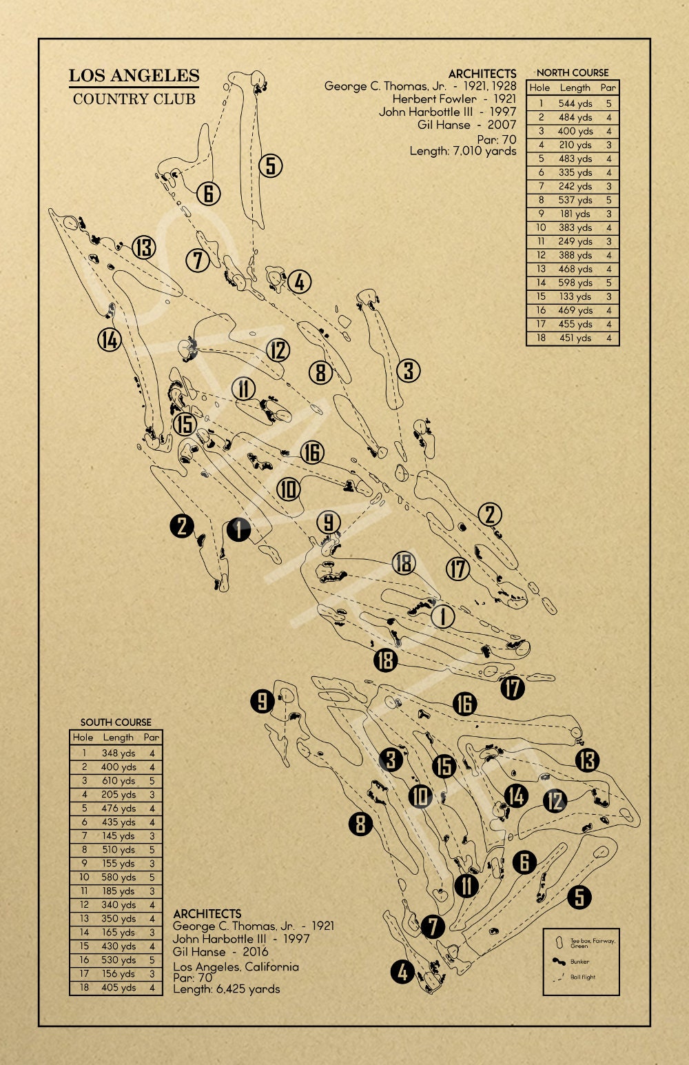 Los Angeles Country Club North and South Courses Outline Etsy UK