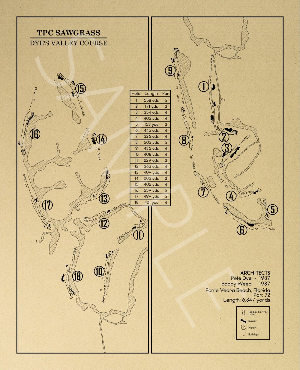 TPC Sawgrass Dye's Valley Course Outline print 