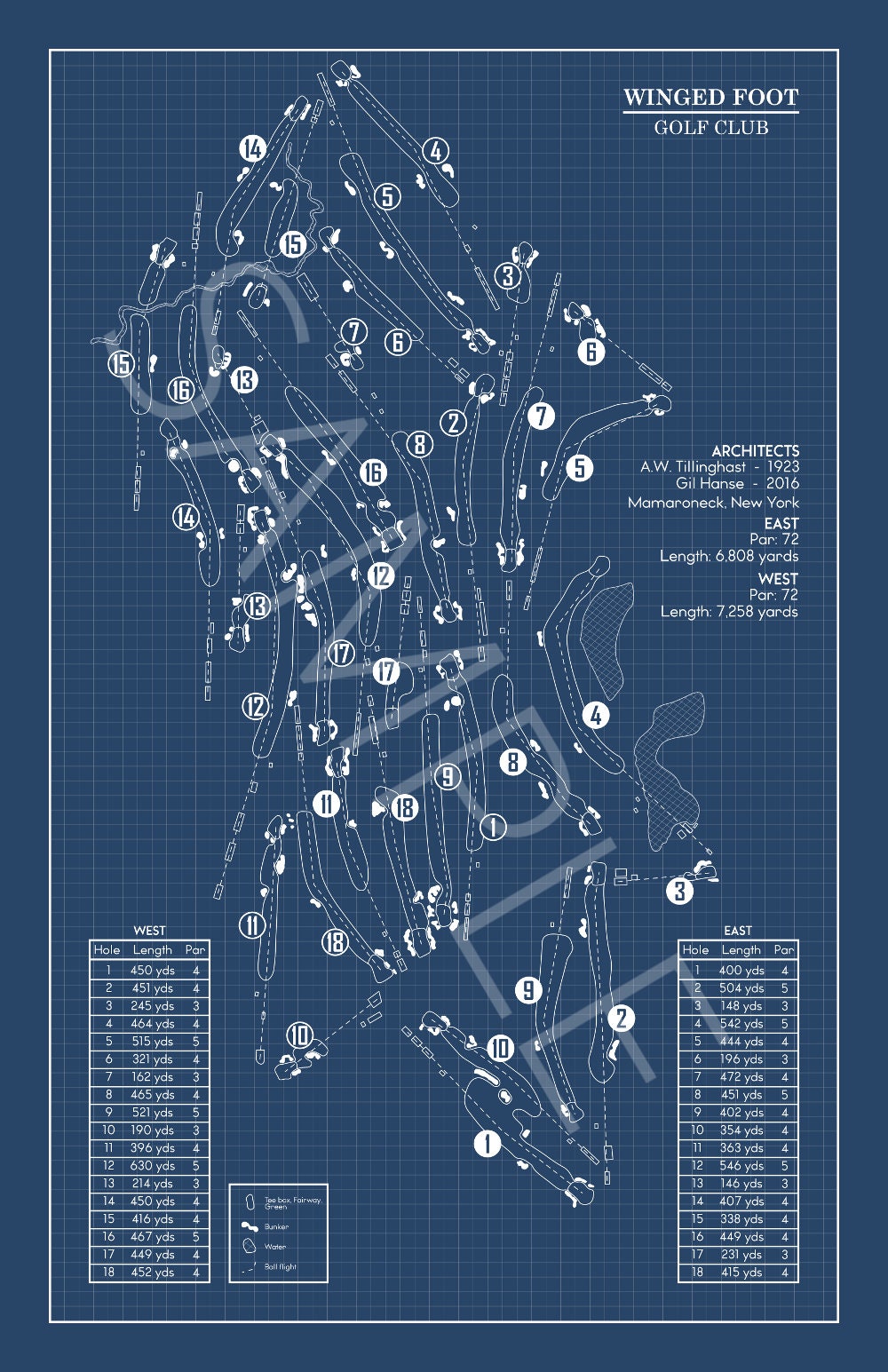 Winged Foot Course Map Winged Foot East and West Courses Blueprint (print) - Etsy