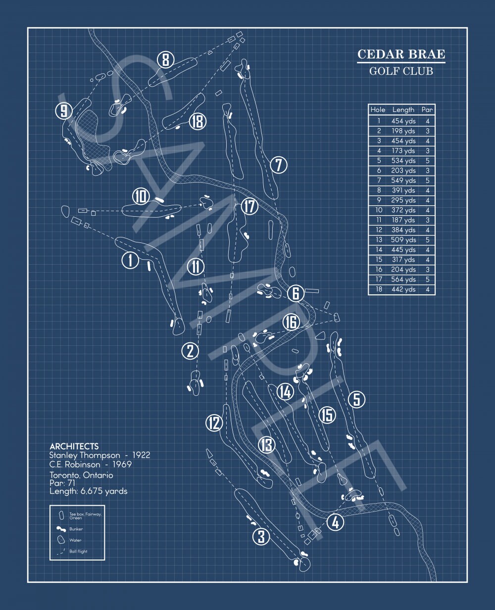 Cedar Brae Golf Club Blueprint print Etsy