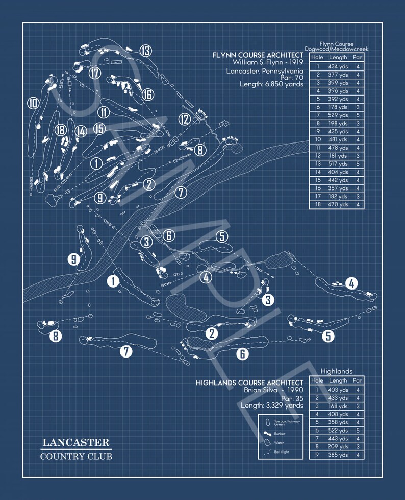 Lancaster Country Club Blueprint print Etsy