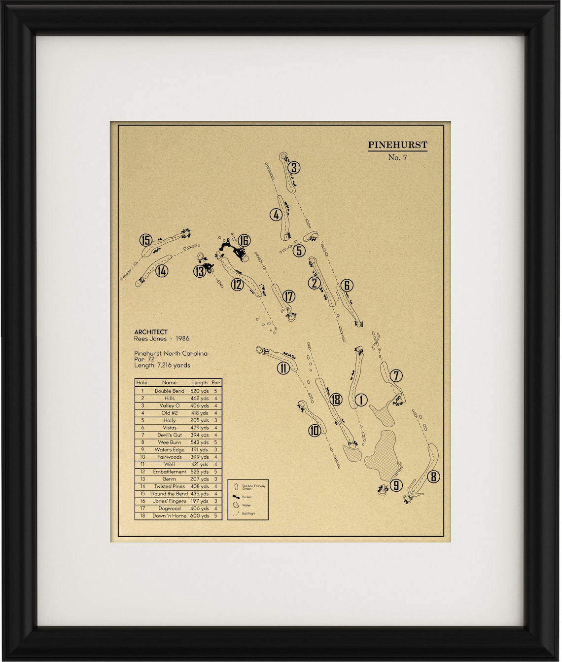 Pinehurst No. 7 Golf Course Outline print - Etsy