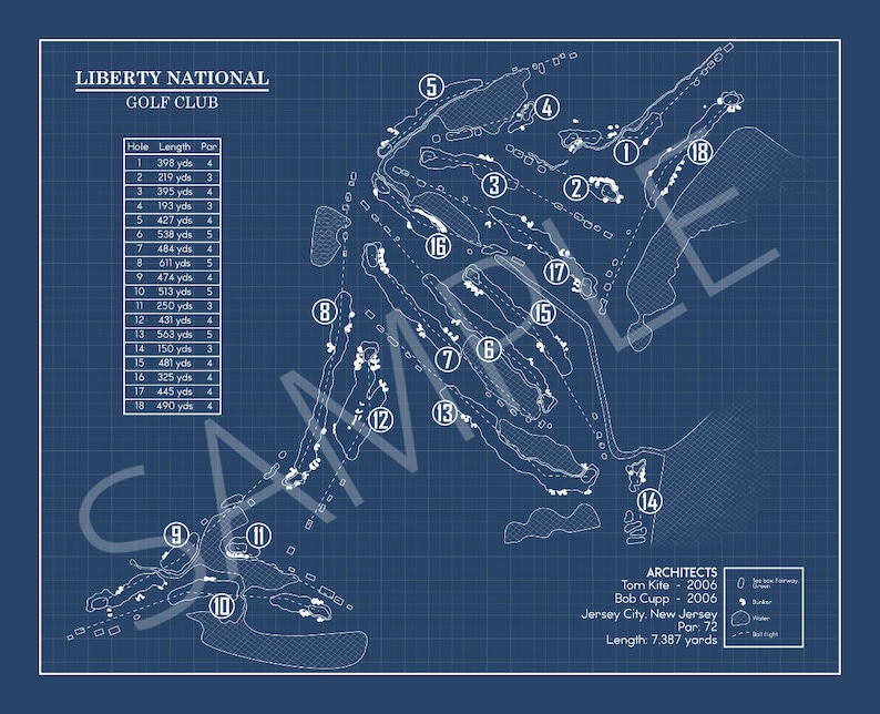 Liberty National Golf Club Blueprint Impresión Etsy España
