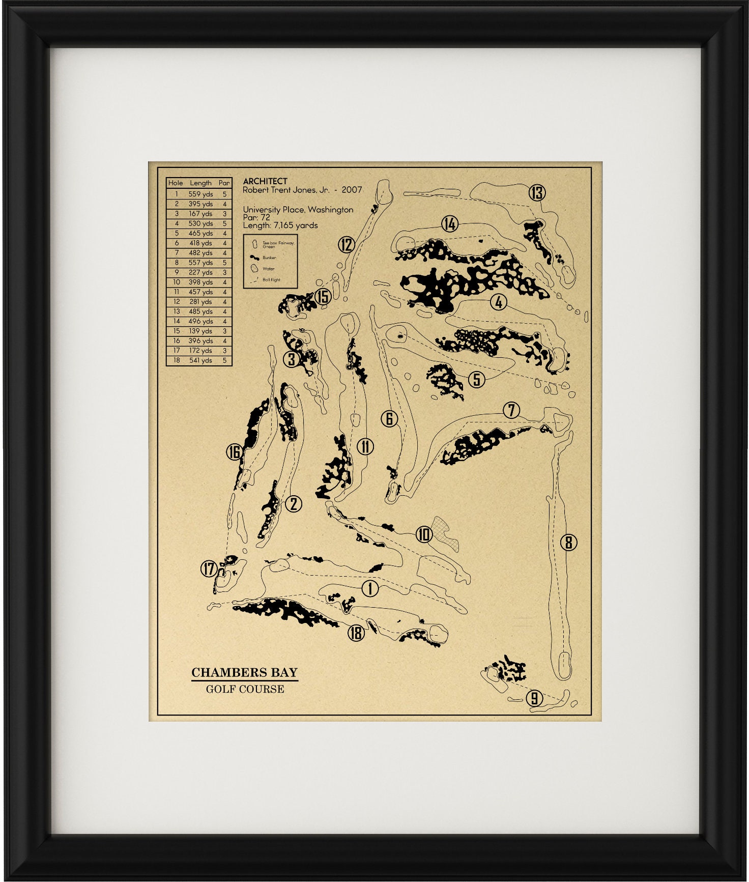 Chambers Bay Golf Course Map Chambers Bay Golf Course Outline Print | Etsy