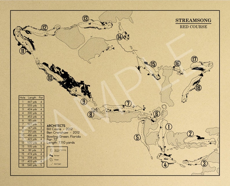 Streamsong Red Course Routing Streamsong Red Golf Course Outline (print) - Etsy