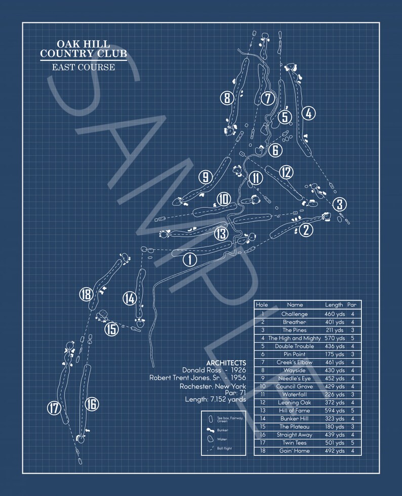 Oak Hill Country Club East Course Blueprint print Etsy