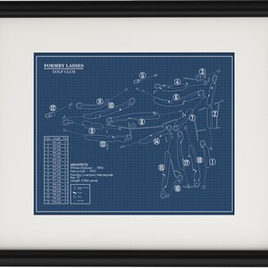 Puede incluir: Un diagrama de estilo plano de la disposición de un campo de golf. El diagrama está sobre un fondo azul con líneas y números blancos. El texto "FORMBY LADIES GOLF CLUB" está en la parte superior del diagrama. El texto "ARCHITECTS" está en la esquina inferior izquierda del diagrama. El texto "William McEwan - 1896" está debajo del texto "ARCHITECTS". El texto "Harry Colt - 1907" está debajo del texto "William McEwan - 1896". El texto "Formby, Liverpool, Merseyside" está debajo del texto "Harry Colt - 1907". El texto "Length: 5,354 yards" está debajo del texto "Formby, Liverpool, Merseyside".