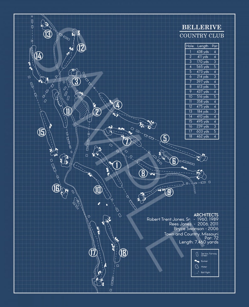 Bellerive Country Club Blueprint (print) - Etsy