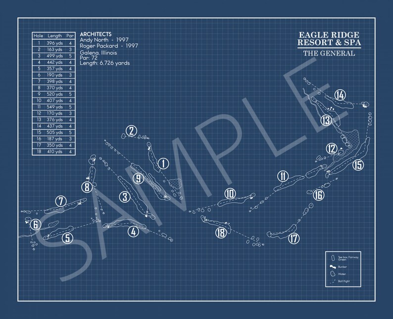 Eagle Ridge Plot Map The General Course at Eagle Ridge Resort & Spa Blueprint (print) - Etsy