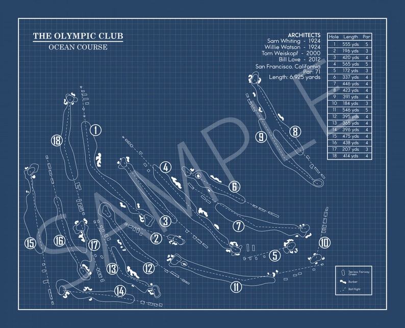 The Olympic Club Ocean Course Blueprint print Etsy