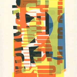 NUMBERS - one of a kind, four-color screen print of analog collage art