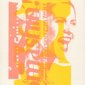 Smashin! - two color screen print of analog collage art