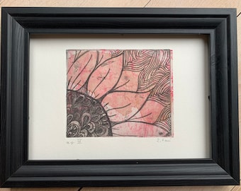 Fine Art Etching of a Sunflower. Original hand pulled print.