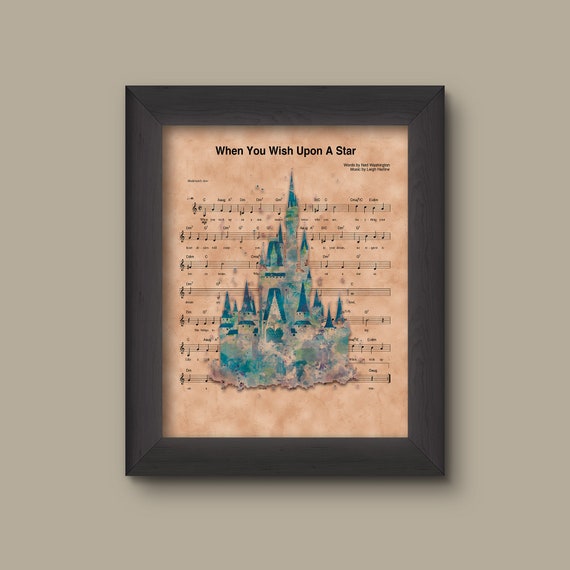 Disney Castle Watercolor When You Wish Upon A Star Sheet Music Art Print