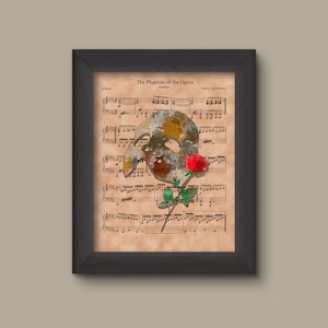 Phantom of the Opera Sheet Music Art Print, Phantom Gift, Phantom of the Opera Art,
