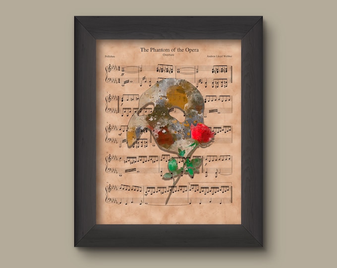 Phantom of the Opera Sheet Music Art Print, Phantom Gift, Phantom of the Opera Art,