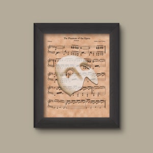 Phantom of the Opera Sheet Music Art Print, Phantom Gift, Phantom of the Opera Art,