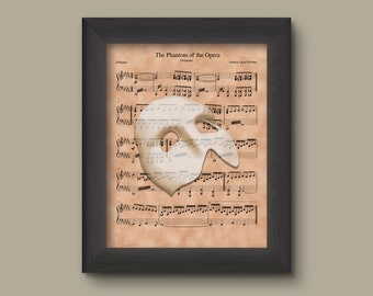 Phantom of the Opera Sheet Music Art Print, Phantom Gift, Phantom of the Opera Art,