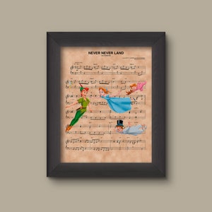 Peter Pan, Wendy, Tinker Bell, Michael, John Neverland Sheet Music Art Print