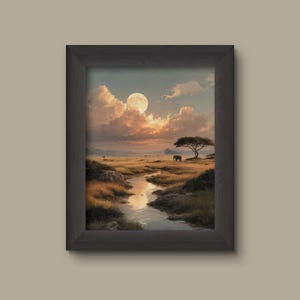 Tranquil Savanna Moonrise Art Print