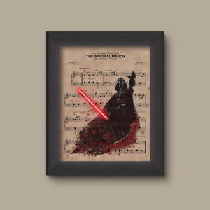 Disney Star Wars Theme Sheet Music Art Print, Darth Vader lightsaber, Star Wars, tie fighter, star destroyer, imperial logo, Imperial March