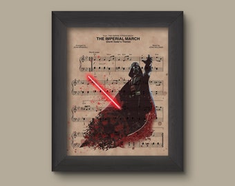Disney Star Wars Theme Sheet Music Art Print, Darth Vader lightsaber, Star Wars, tie fighter, star destroyer, imperial logo, Imperial March
