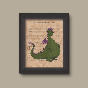 Pete&#39;s Dragon, Elliott, Candle On The Water Sheet Music Art Print Disney Nursery Gift, Wall Decor, Sheet Music Art Print