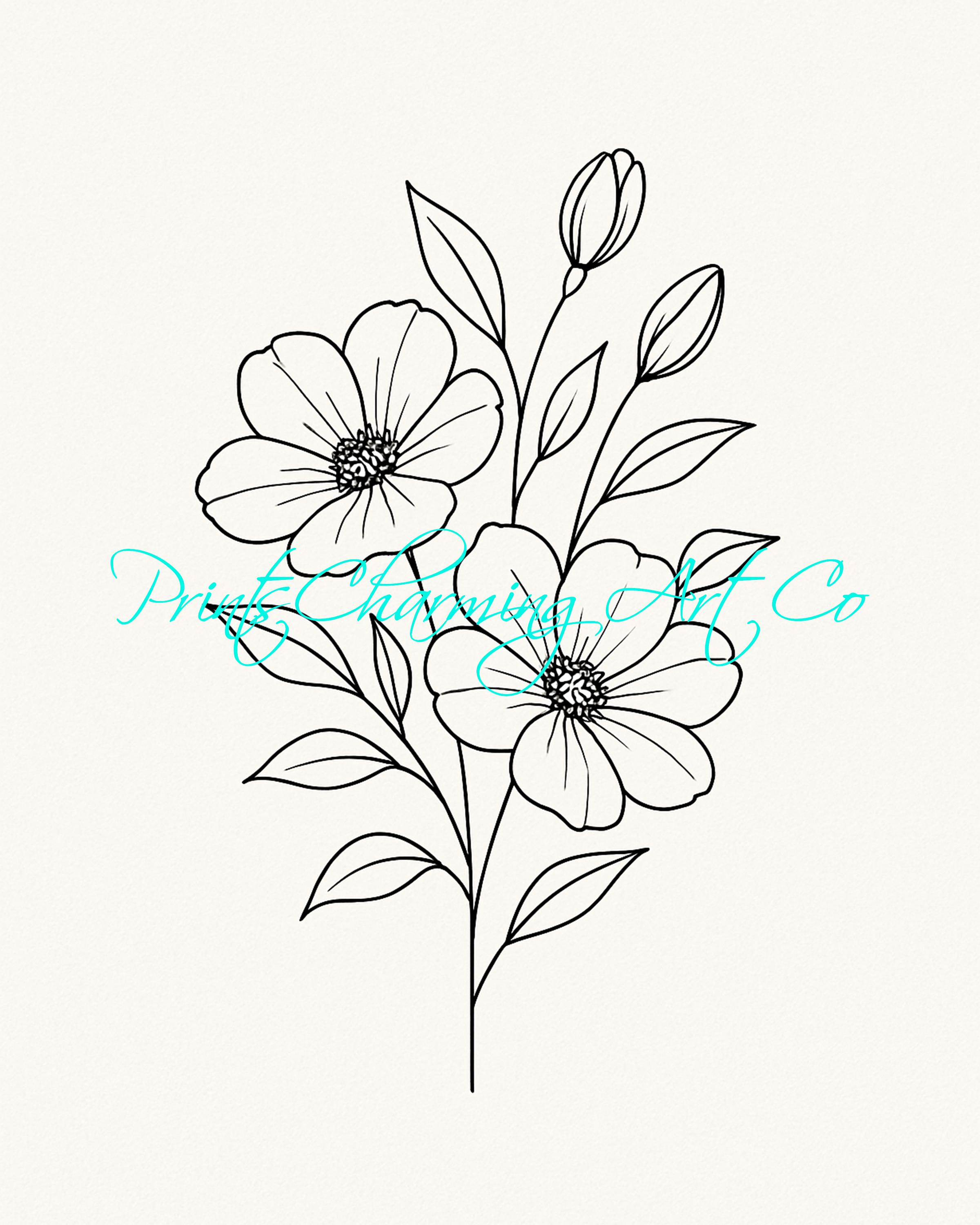 Minimalist Floral Line Art Print | Hand-drawn Botanical Illustration ...