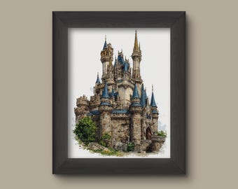 Disney Poster Watercolor Castle Print – Fairytale Fantasy Wall Art, Magic Kingdom Inspired Castle