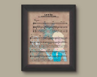 Disney Frozen watercolor, Elsa Let It Go Sheet Music Art Print, Frozen Elsa, Frozen Art