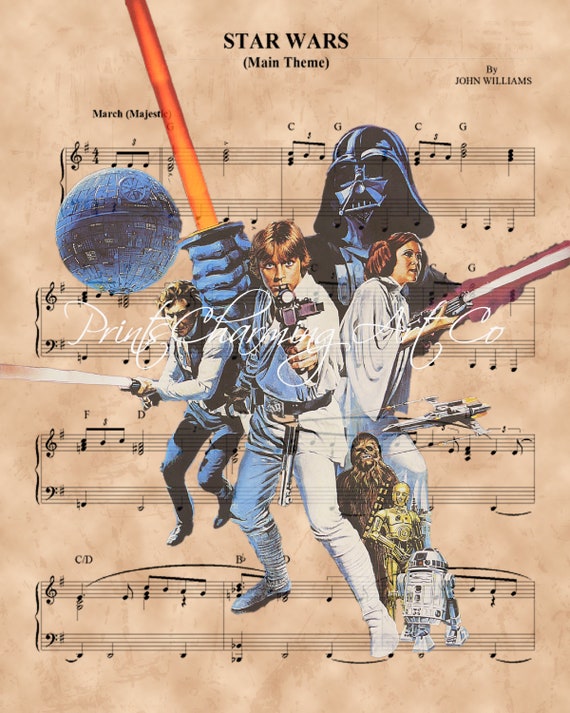 Disney Star Wars Sheet Music Art Print, Original Trilogy Print
