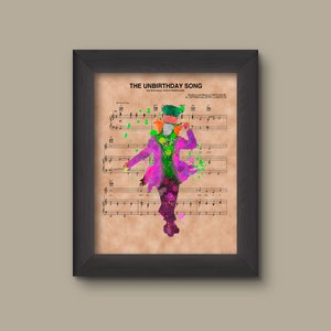 Alice in Wonderland, Mad Hatter Watercolor The Unbirthday Song Sheet Music Art Print