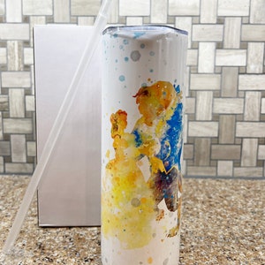 Disney Beauty and the Beast watercolor tumbler 20 ounce oz Belle, A Tale As Old As Time Anniversary Gift Christmas Gift for her