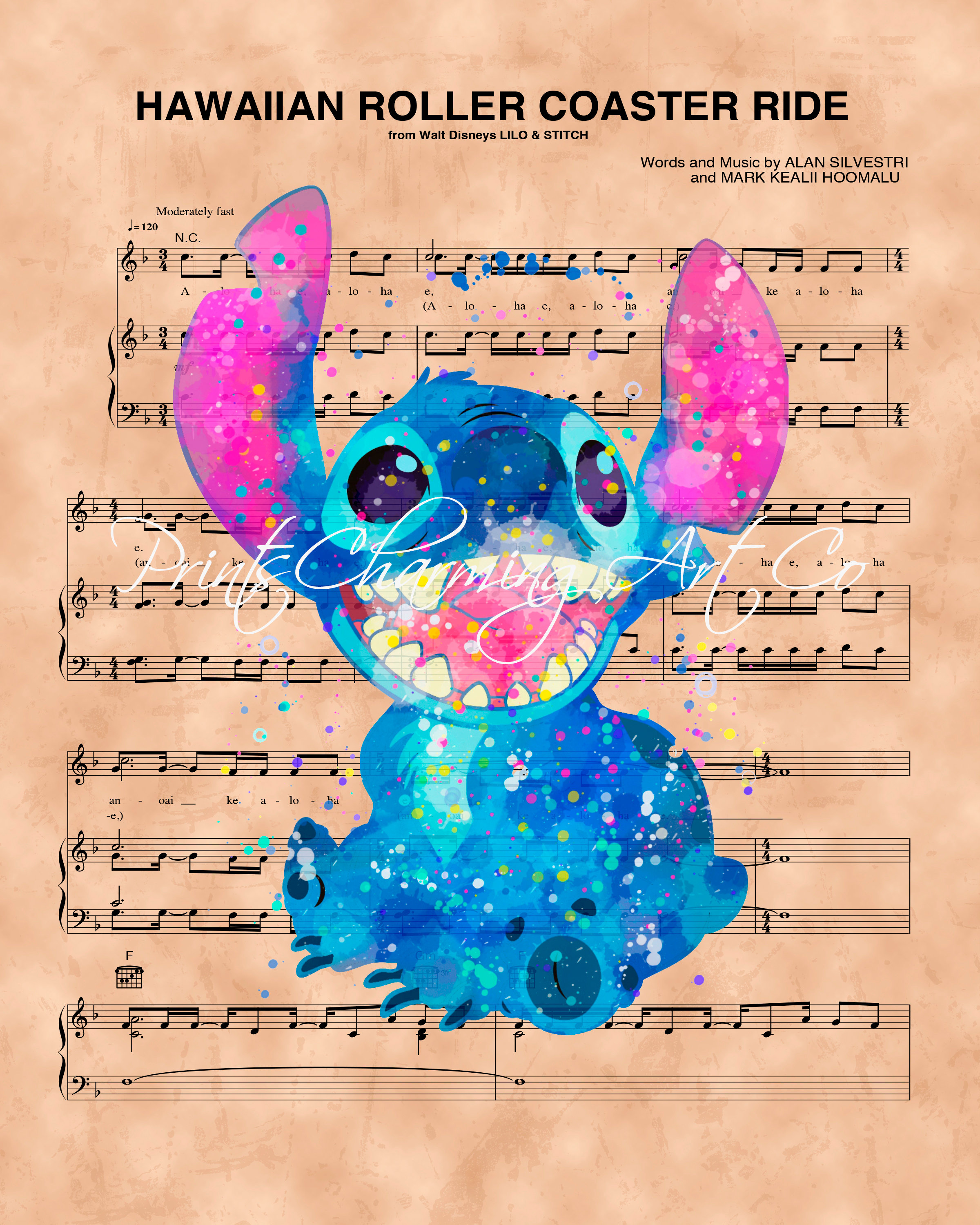 Lilo and Stitch Hawaiian Roller Coaster Ride Sheet Music Art - Etsy