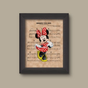 Minnie Mouse, Minnie&#39;s You Hoo Sheet Music Art Print Disney Nursery Gift, Wall Decor, Sheet Music Art Print