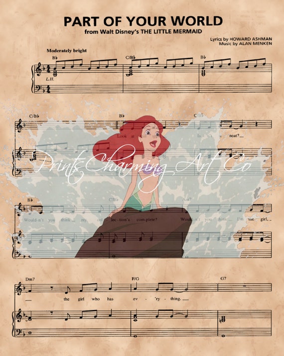 Disney Little Mermaid, Ariel Sheet Music Art Print, Little Mermaid