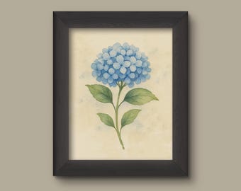 Blue Watercolor Hydrangea Art Print | Floral Wall Decor | Botanical Flower Painting